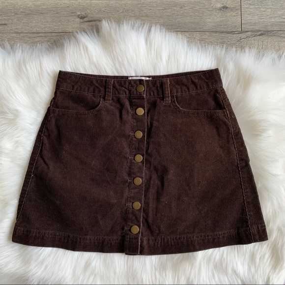 Brown Corduroy Mini Button Skirt - Picture 2 of 8